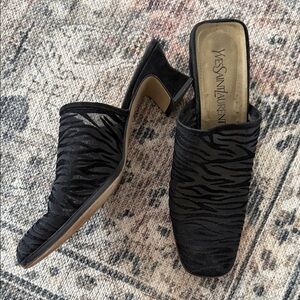 Vintage Yves Saint Laurent Black Mesh Zebra-Pattern Slip-On Mule Heels